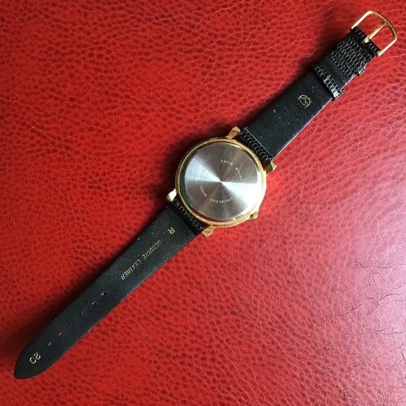 Vintage Regent Watch Cat Flowers Gold Tone Black Leather Wristband Analog Dial - Picture 6 of 16